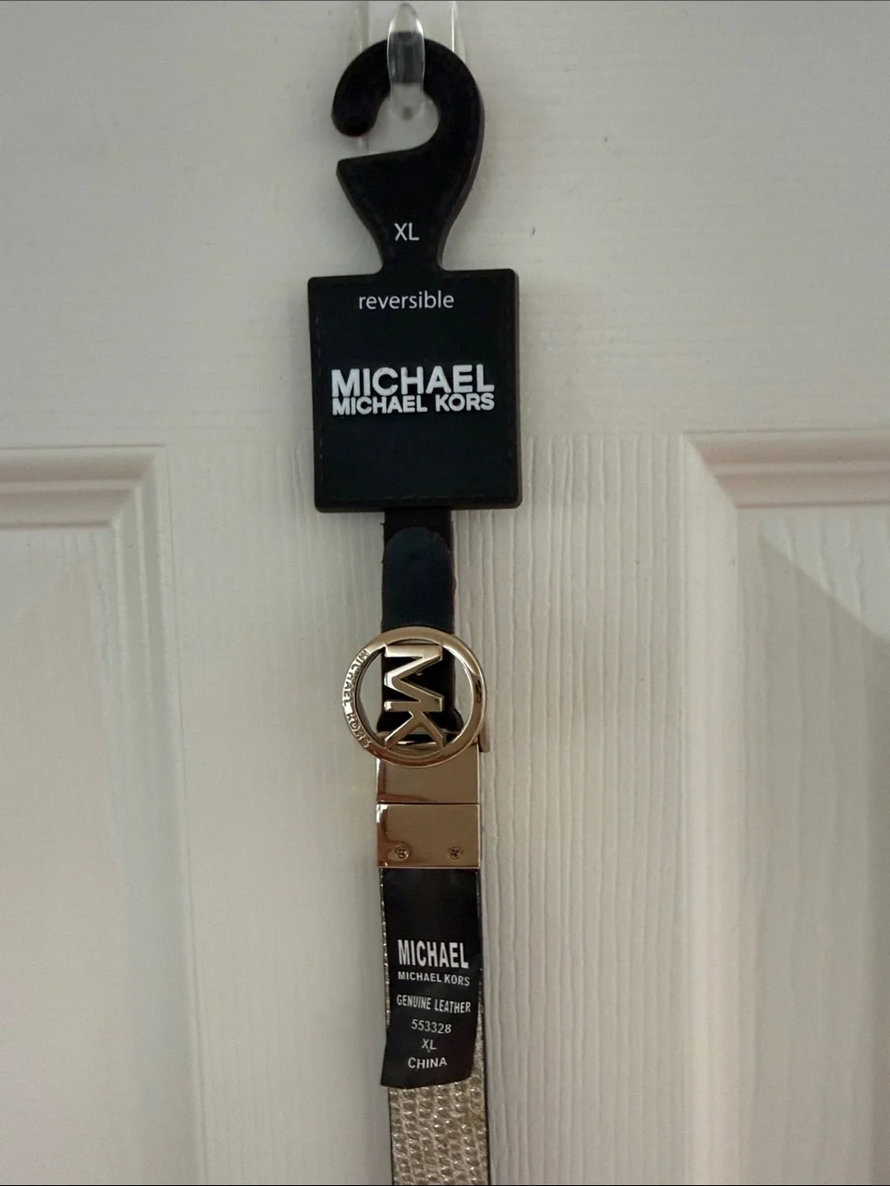 MICHAEL Michael Kors Black and Gold Reversible Belt with MK Logo Buckle